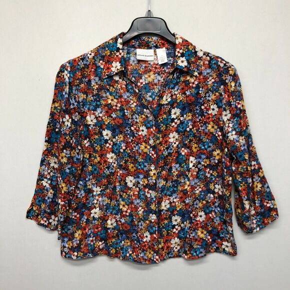 Alfred Dunner Women 3/4 Sleeve Floral Button Up Blouse Top Shirt Size 14 B262 -8 - Picture 1 of 12
